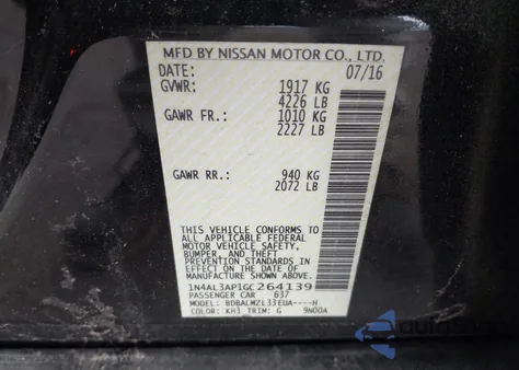 2016 Nissan Altima 2.5 Sv из США, поврежденный, VIN 1N4AL3AP1GC264139